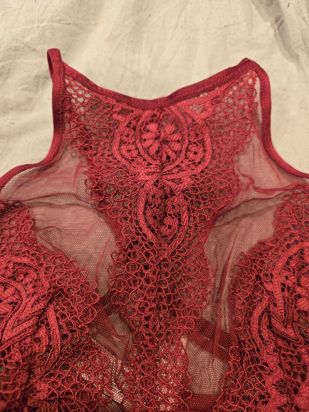 Victoria Secret Sheer Lace High-Neck Bralette in Red